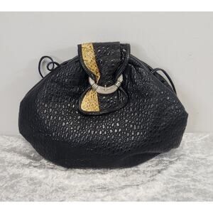 Vintage Black Faux Leather w Decorative Accent Crossbody handbag